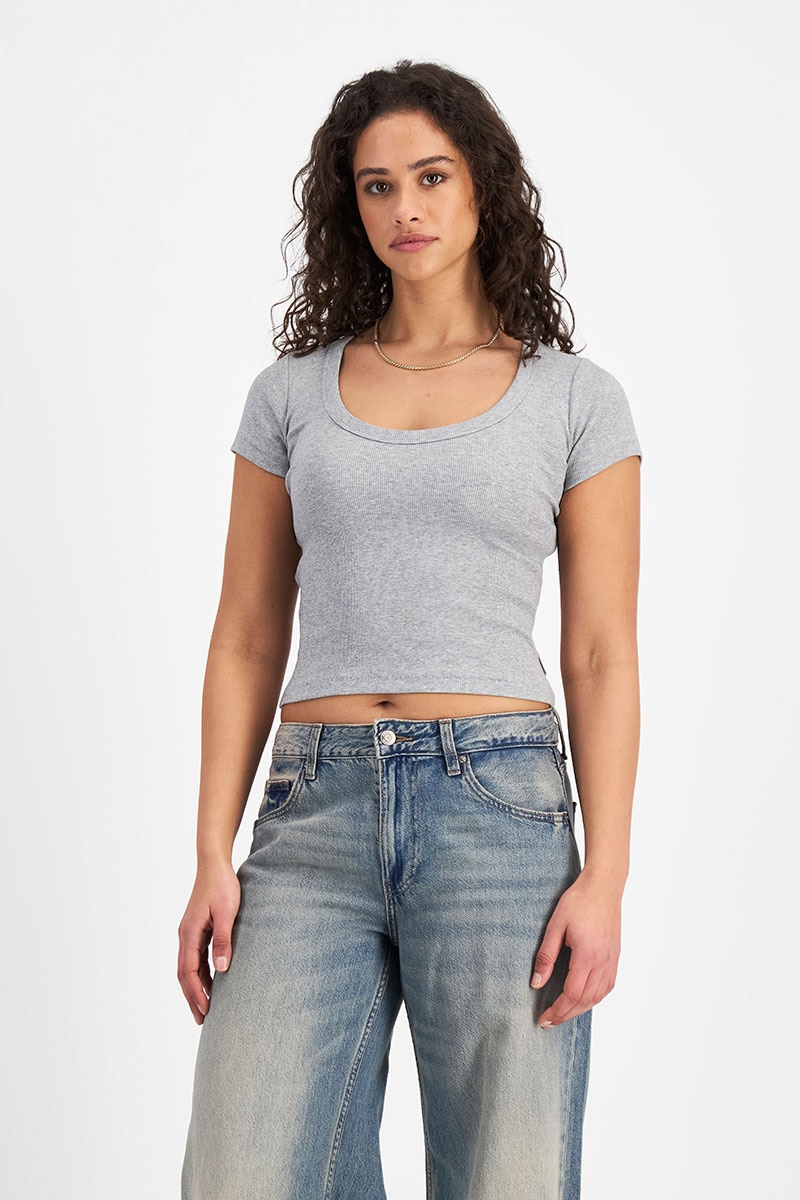 Women's Organic cotton Rib Scoop Tee in Electric Marle
