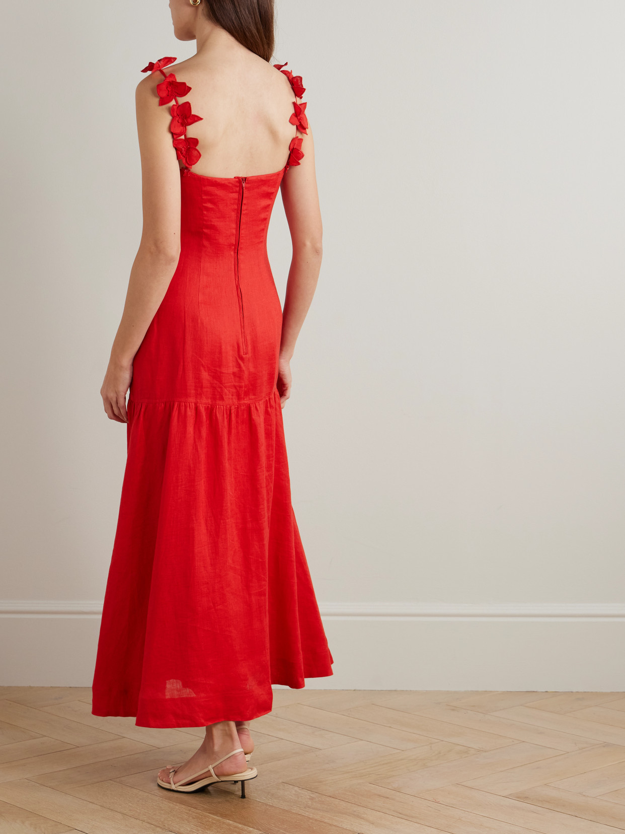 Ser Arte Appliquéd Linen Maxi Dress - Red