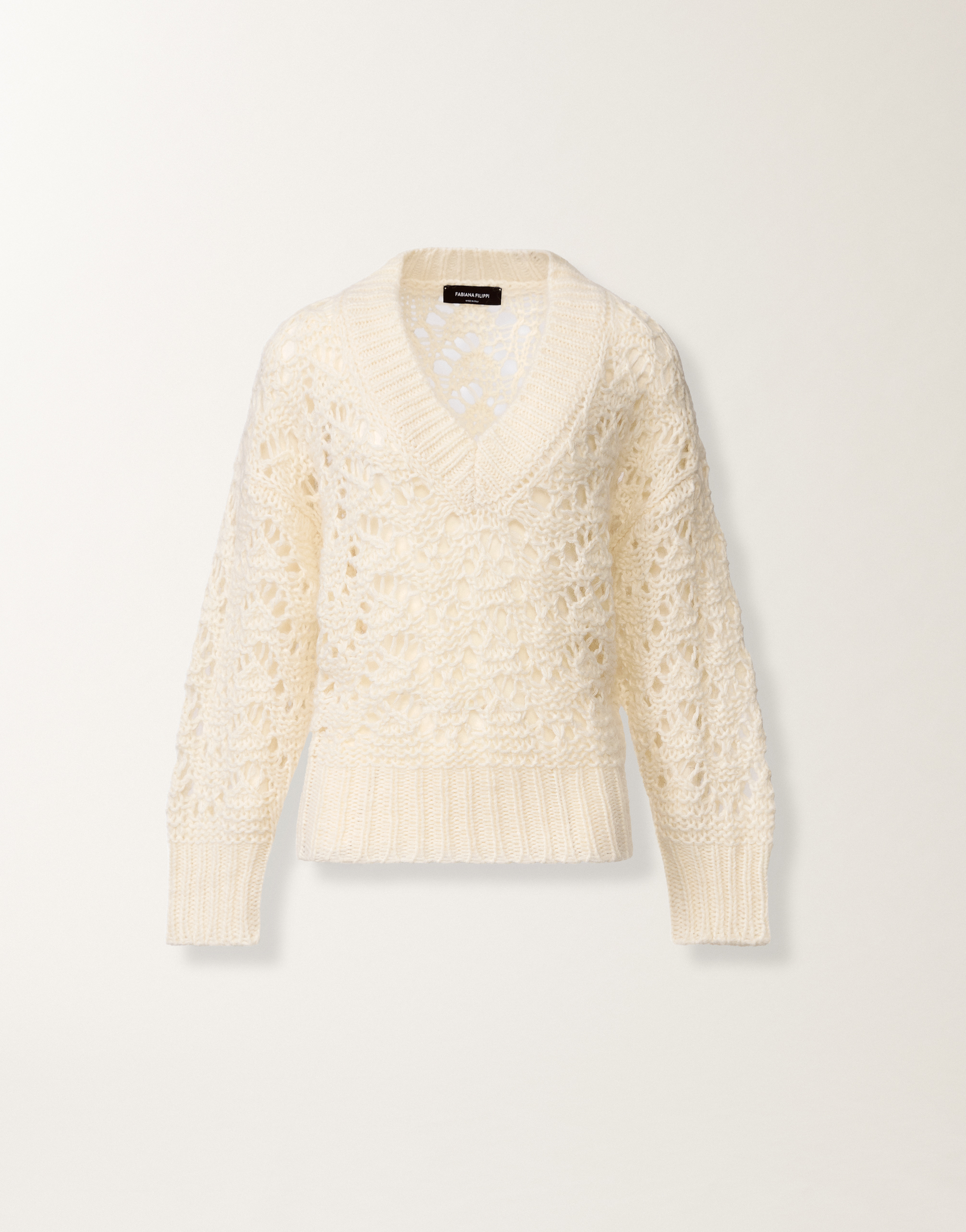 Platinum mohair sweater, raffia