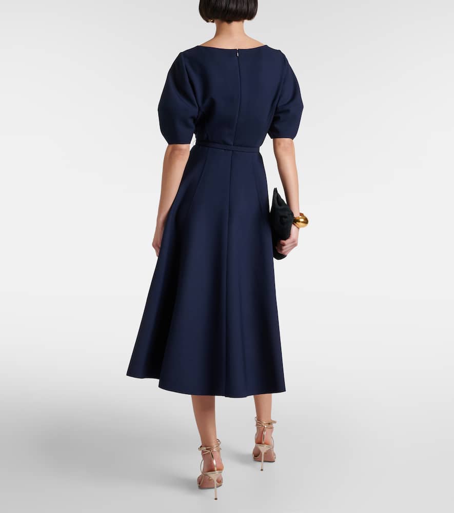 Puff-sleeve wool-blend midi dress