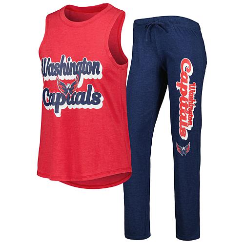 Women's Heather Red/Heather Navy Washington Capitals Meter Muscle Tank Top & Pants Sl