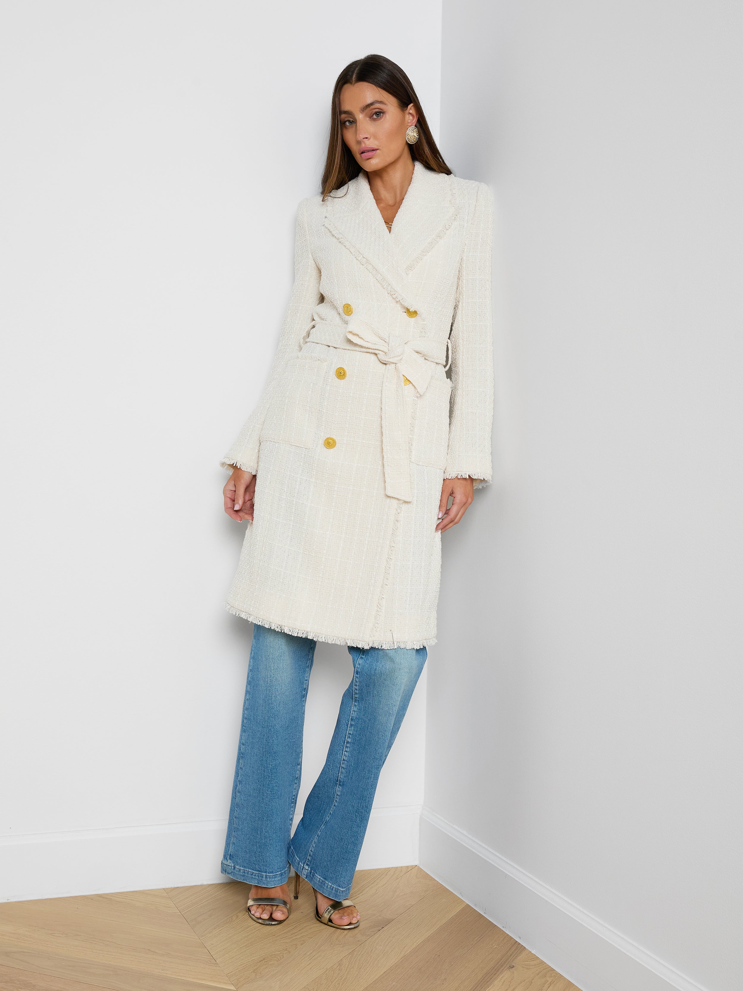 Cooper Tweed Trench Coat In Vintage White