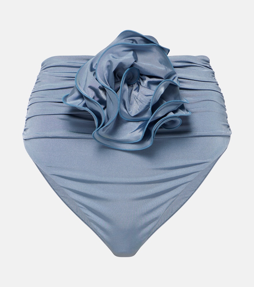 Floral-appliqué high-rise bikini bottoms