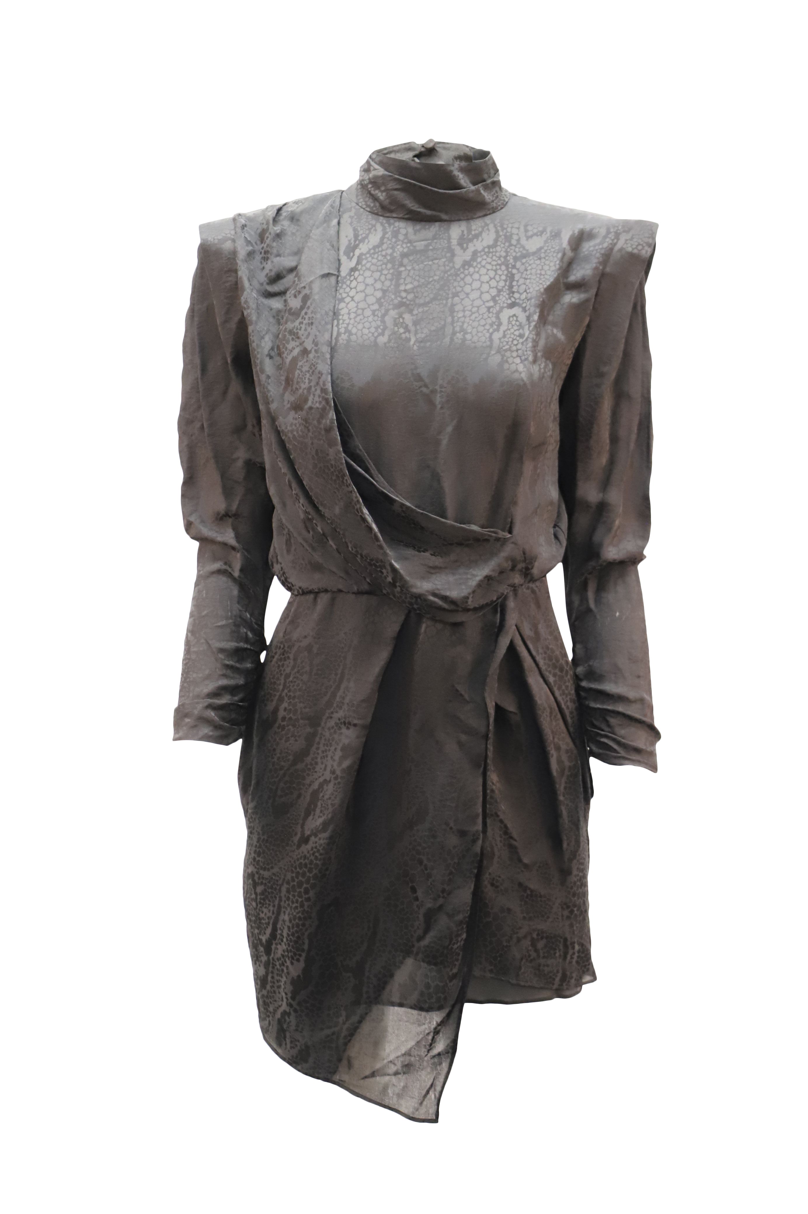 Montana Draped Satin-Jacquard Mini Dress in Black Acetate