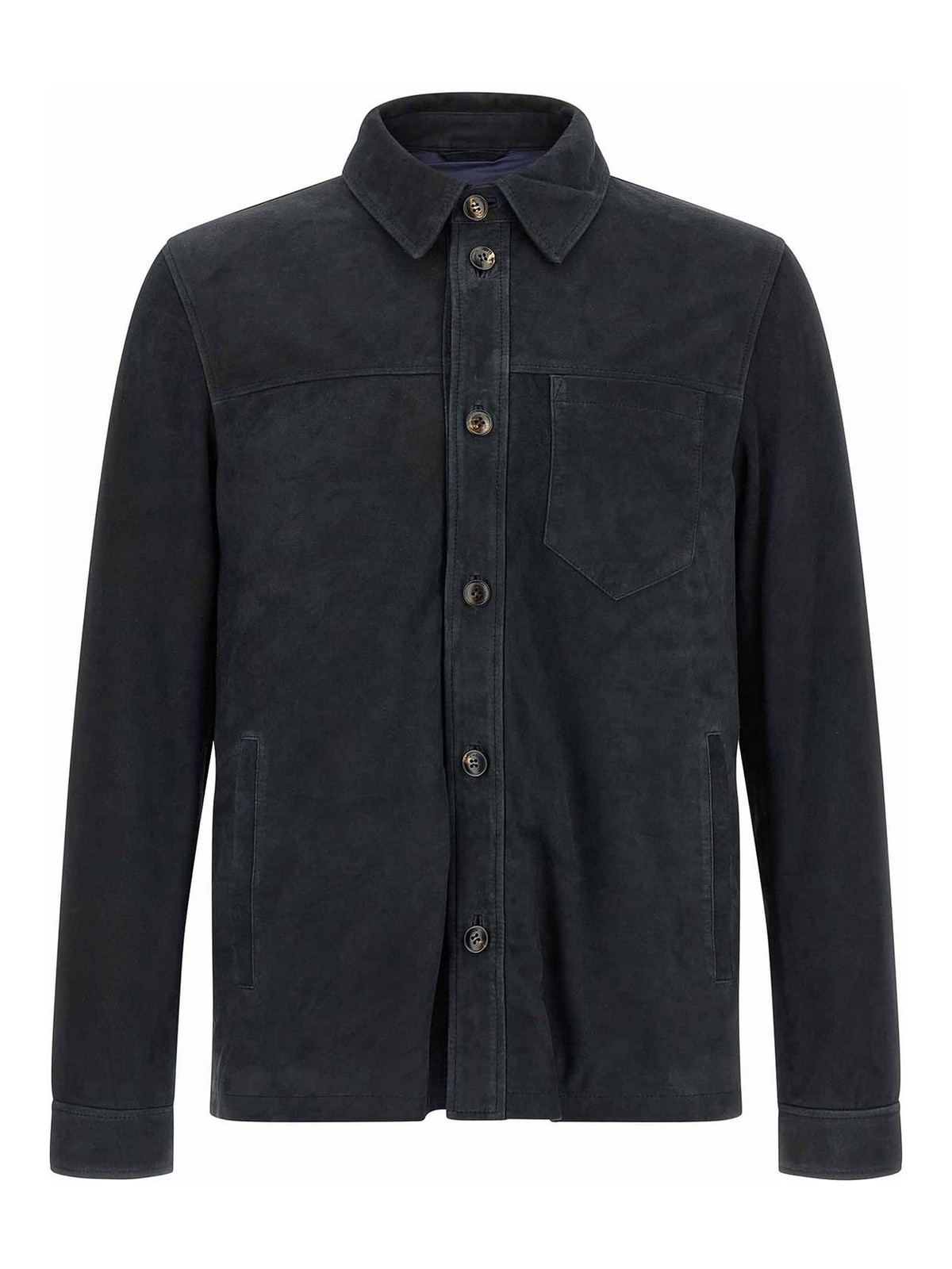 Suede Overshirt Puffer Jackets Blue