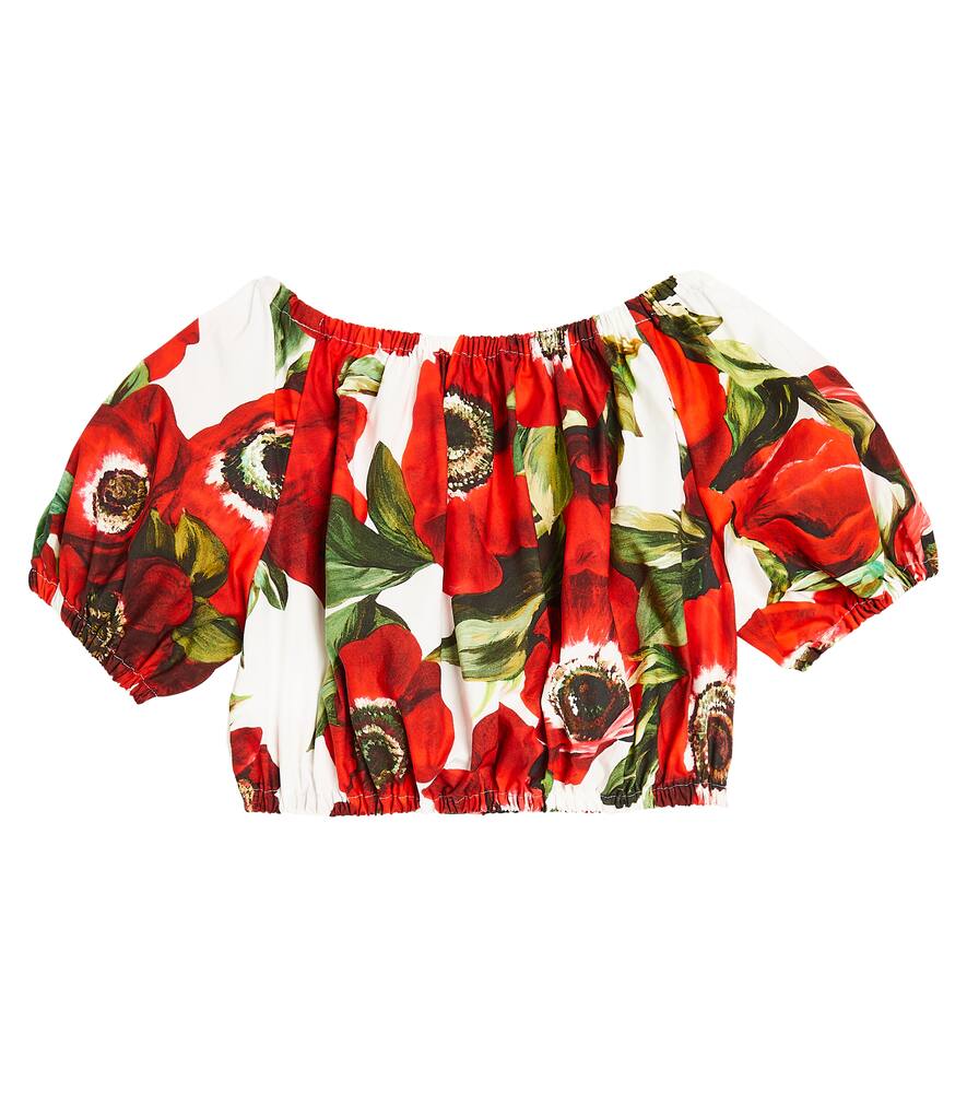 Floral off-shoulder cotton crop top