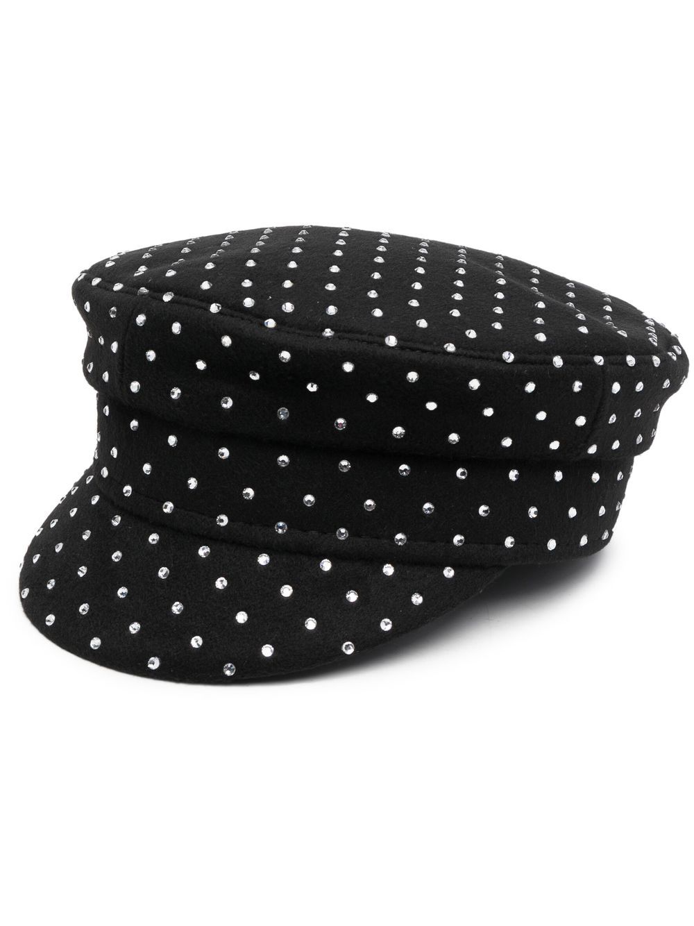 Rhinestone wool baker boy hat - Black