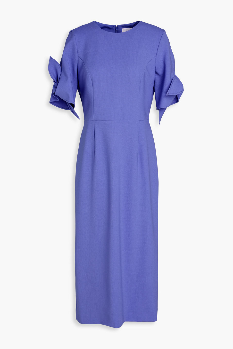 Tie-detailed wool-blend crepe midi dress - Blue - US 14