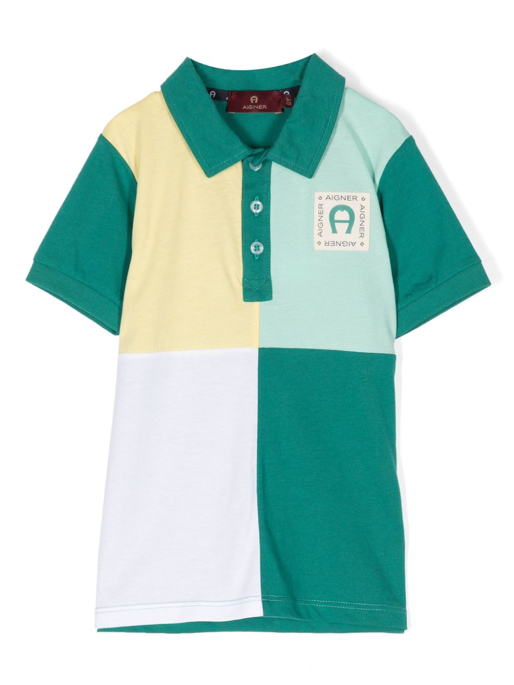 Logo-patch colour-block polo shirt - Green