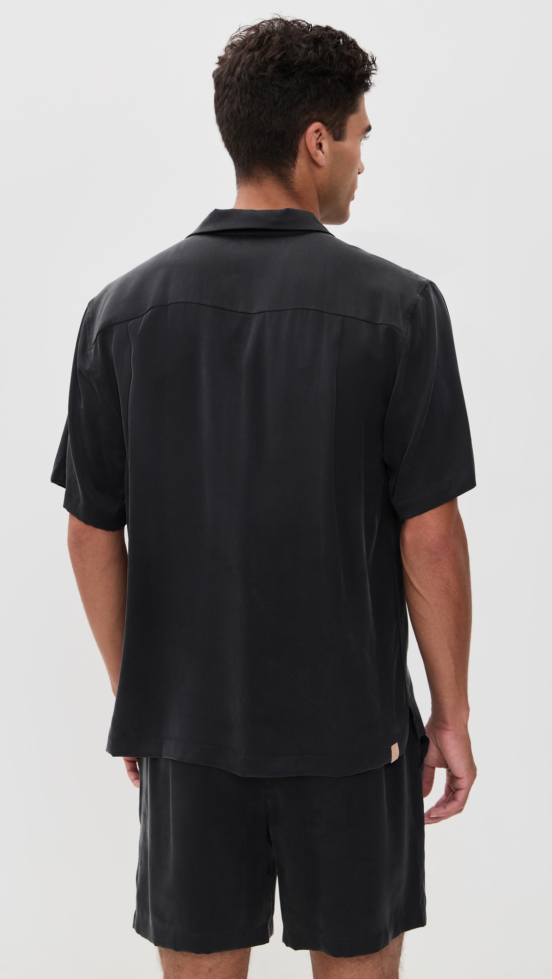 Washable Silk Button Up Short Set Immersed Black