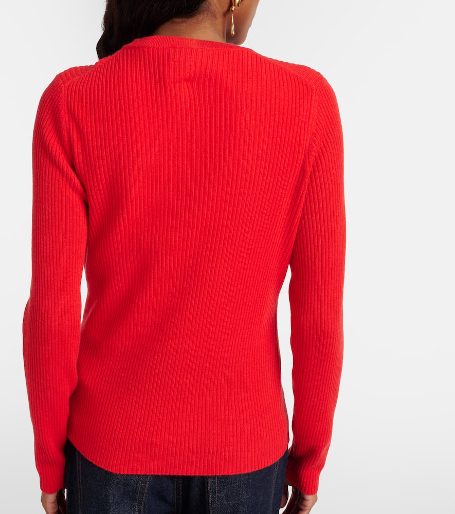 Ribbed-knit scalloped wool and cashmere cardigan
