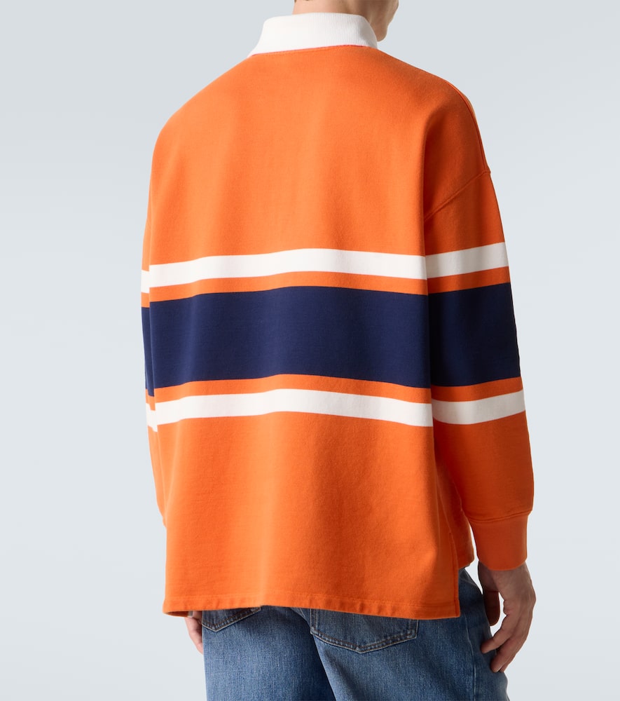 Striped cotton fleece polo sweater