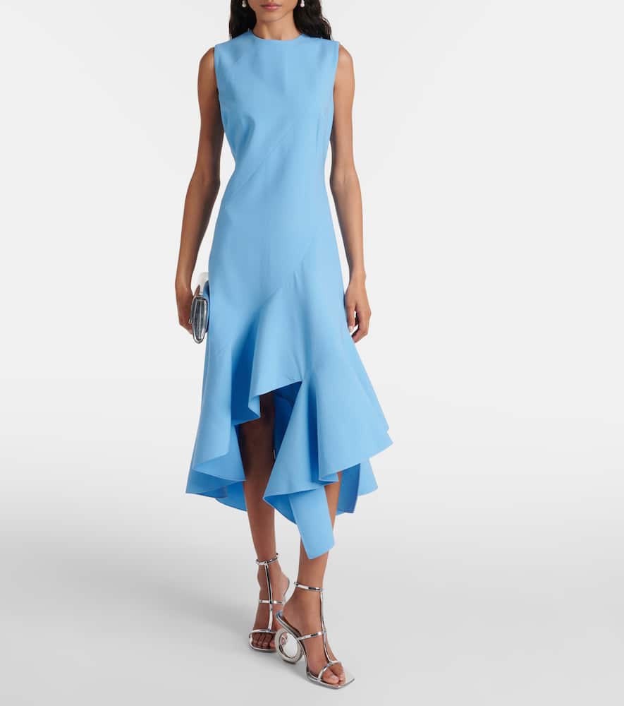 Asymmetrical wool-blend midi dress