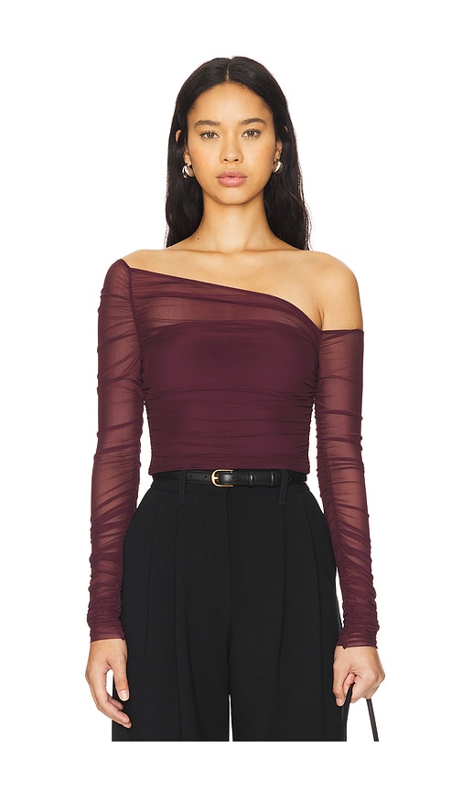 SER.O.YA Shauna Asymetric Mesh Top in Wine. -  XS also in L