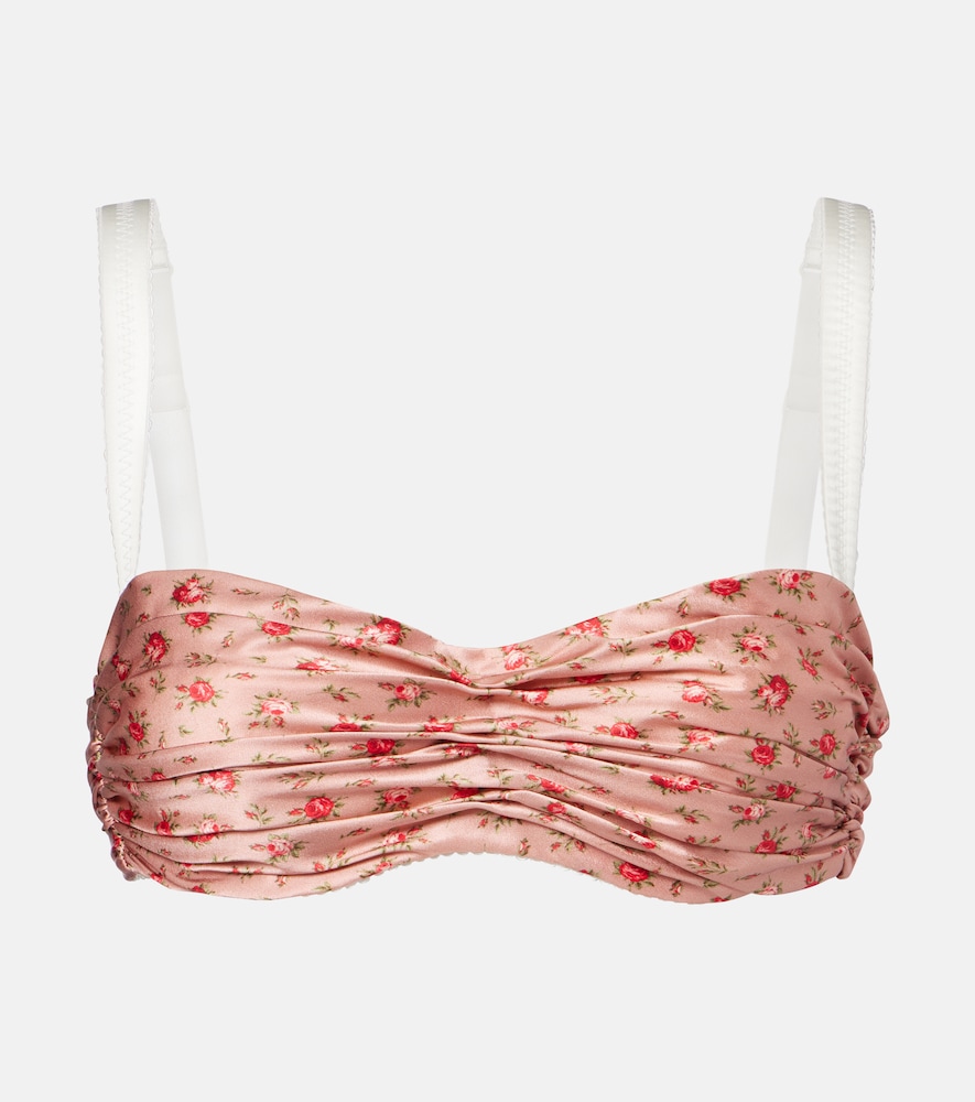 Floral draped silk satin bra