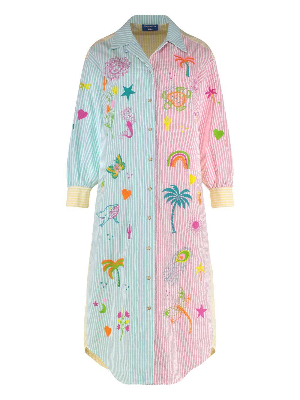 Giglio striped embroidered shirt dress - Pink
