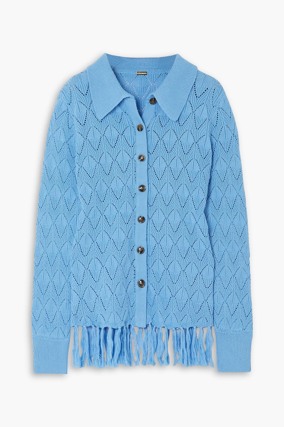 Fringed pointelle-knit cotton shirt - Blue - IT 42