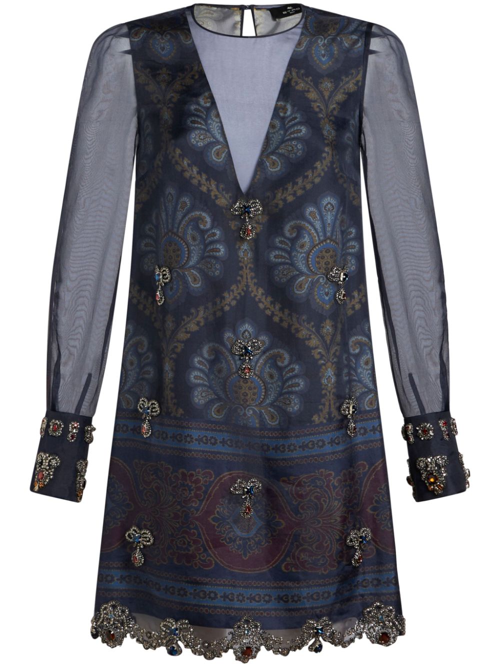 Graphic-print silk minidress - Blue