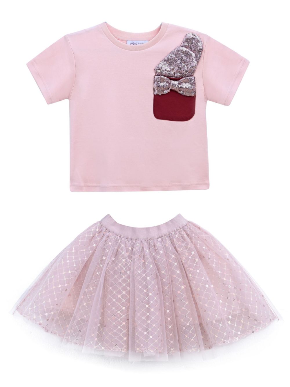 Sequin-embellished T-shirt skirt set - Pink