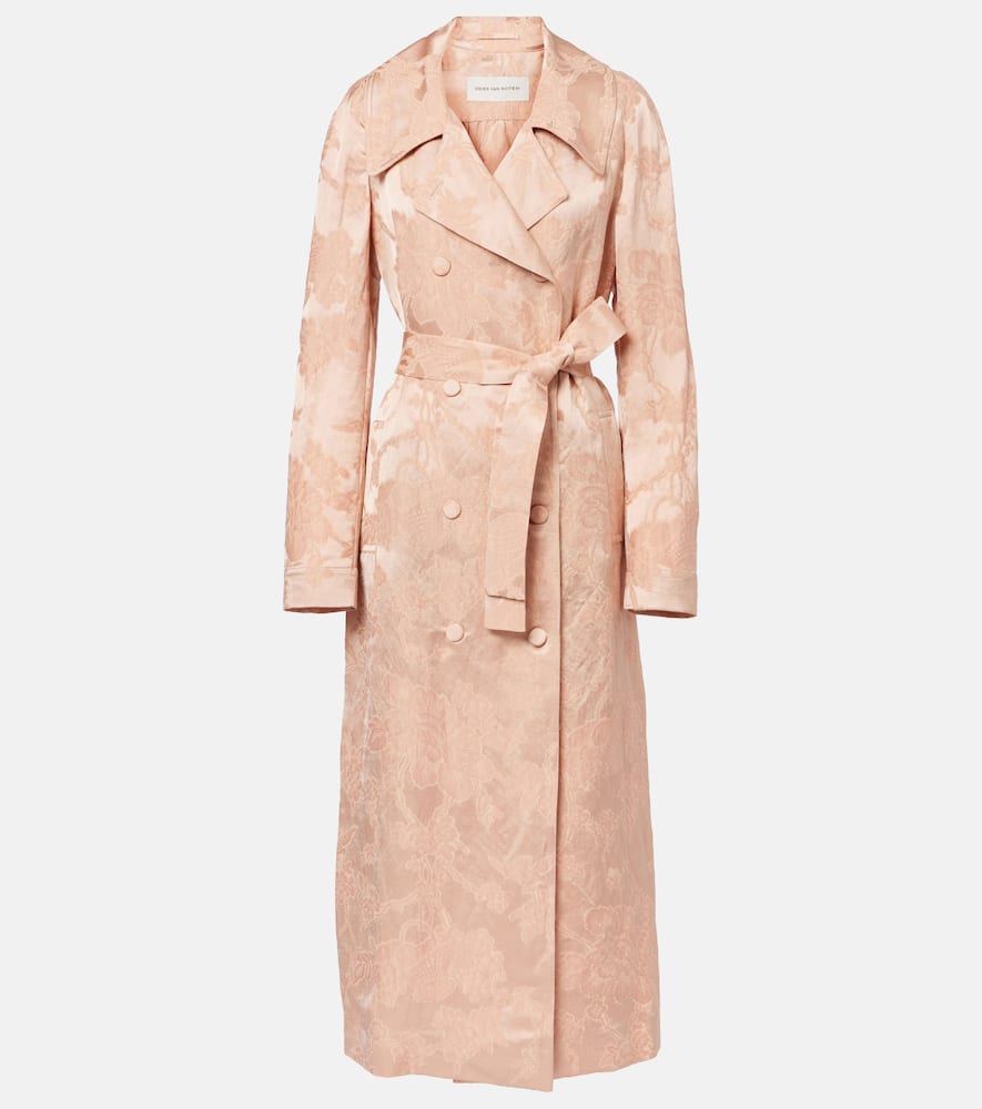 Floral linen-blend jacquard coat