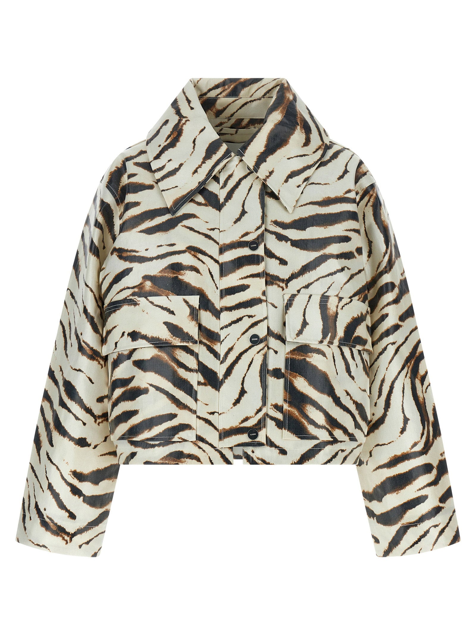 Zebra-Print Laminated Jacket — Cream