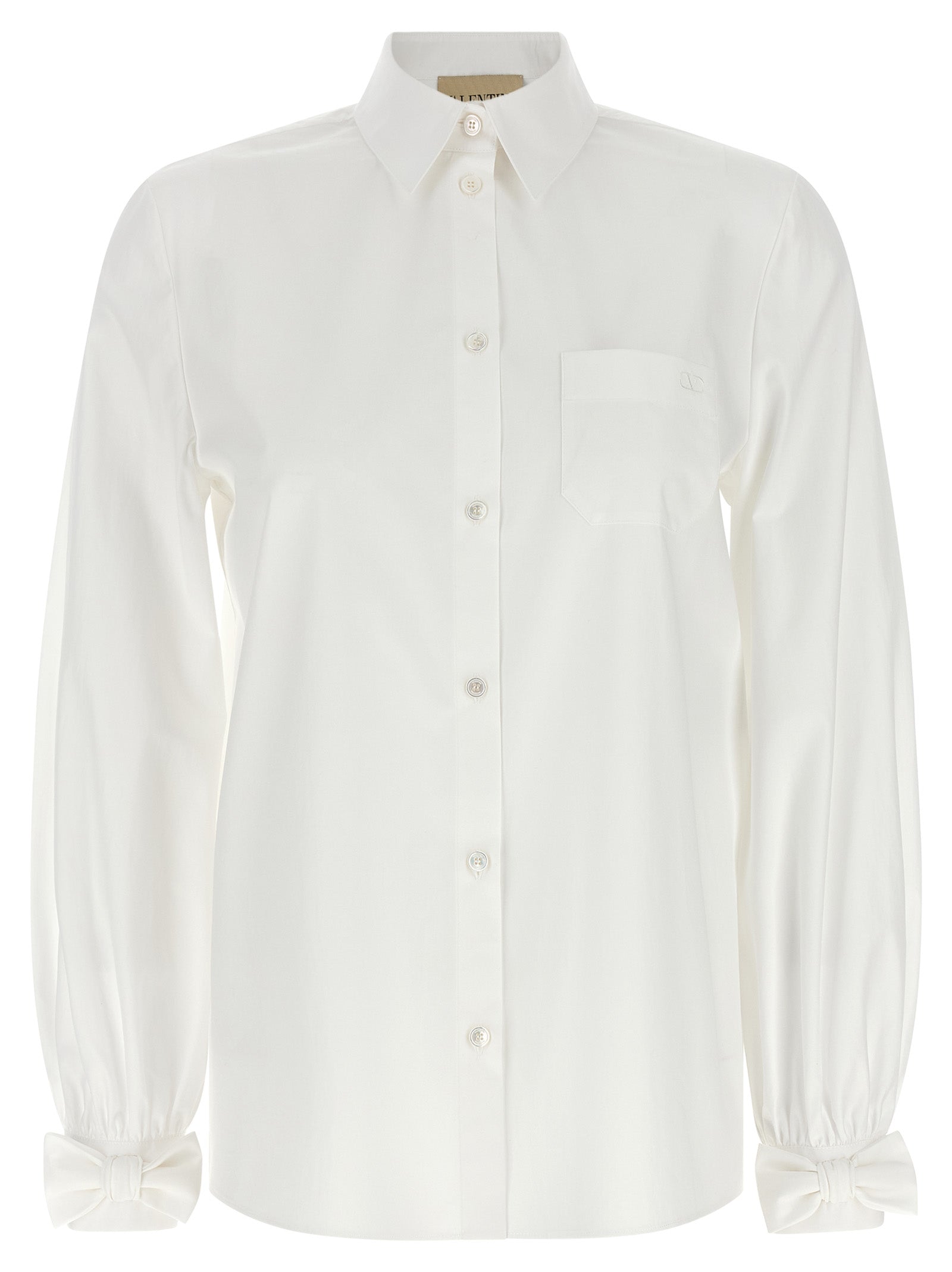 Cotton Poplin with Bow Cuffs Blouse — White