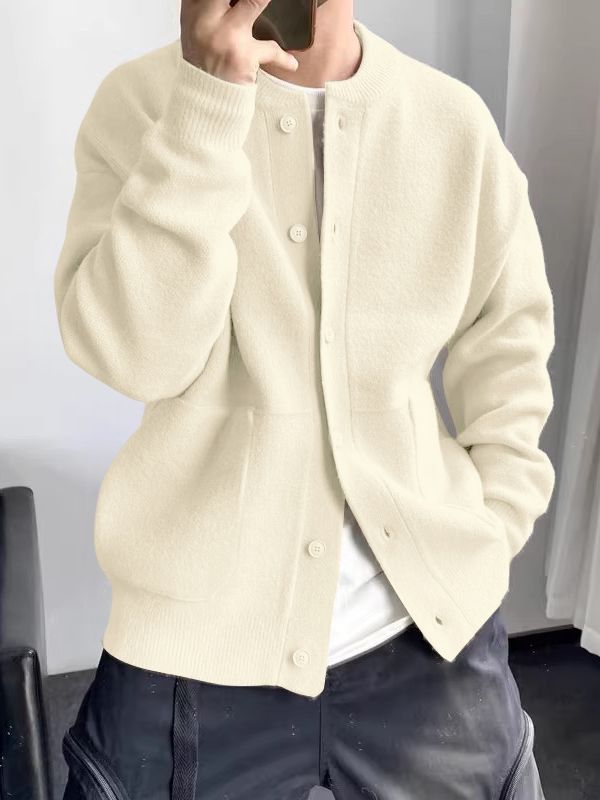 Men's Solid Color Knitted Long Sleeve Cardigan SKUL34481 - Apricot / S