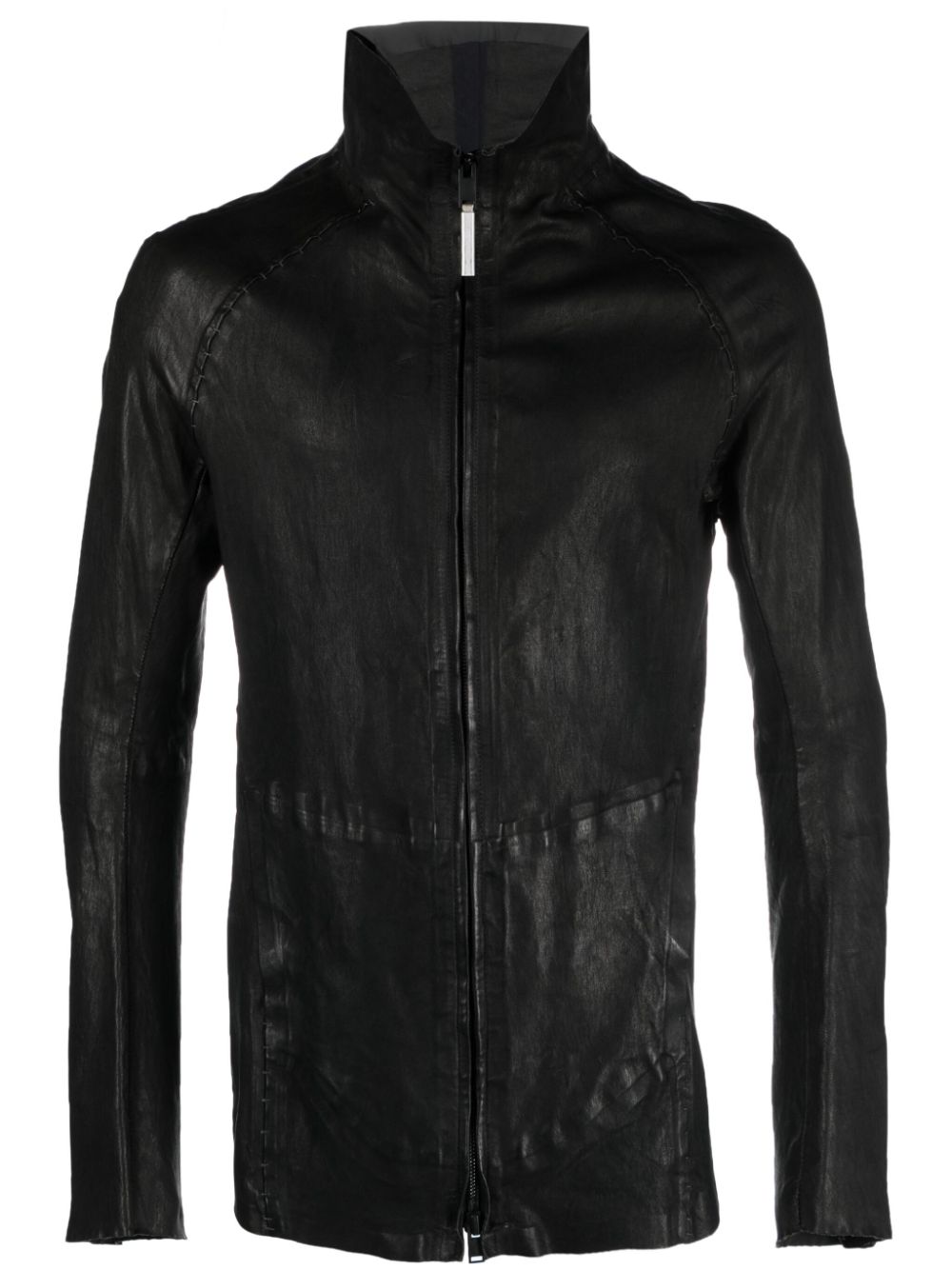 High-neck leather jacket - Black