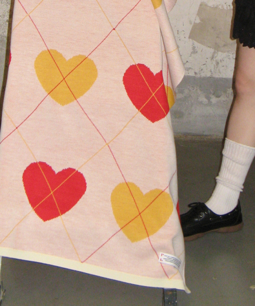 HEART ARGYLE BLANKET IVORY