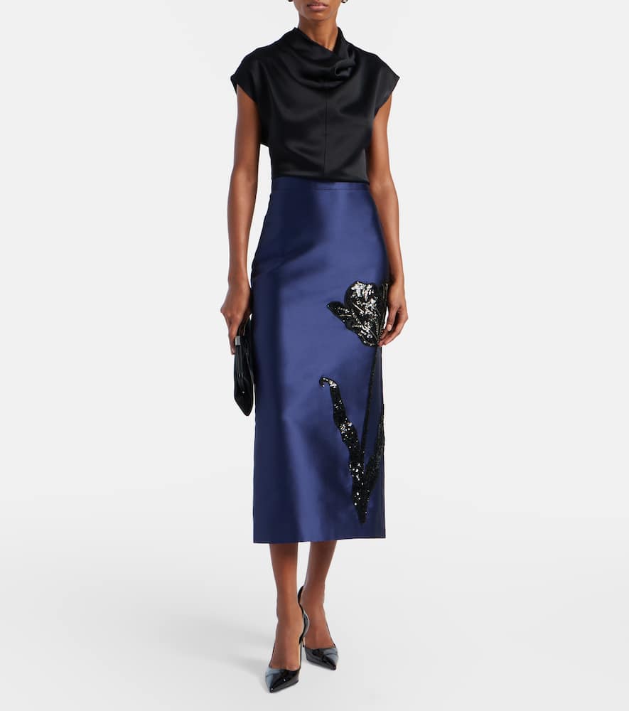 Sequined twill pencil skirt