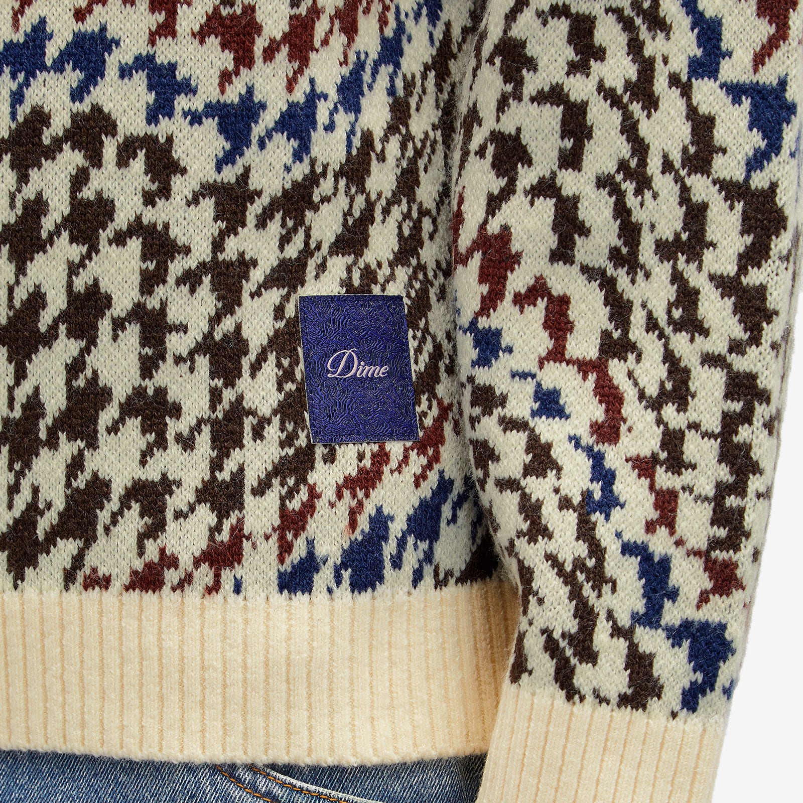 Men's Houndstooth Knit Sweater in Cream Multi
