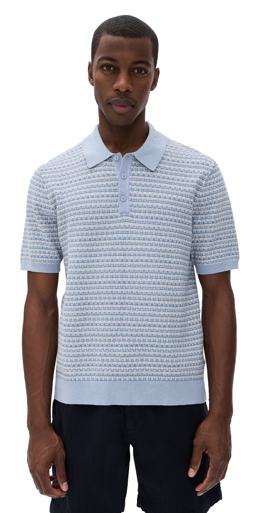 Mini Geo Naples Knit Polo Light Blue