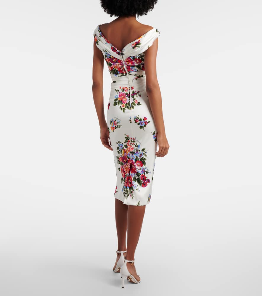 Draped floral satin midi dress