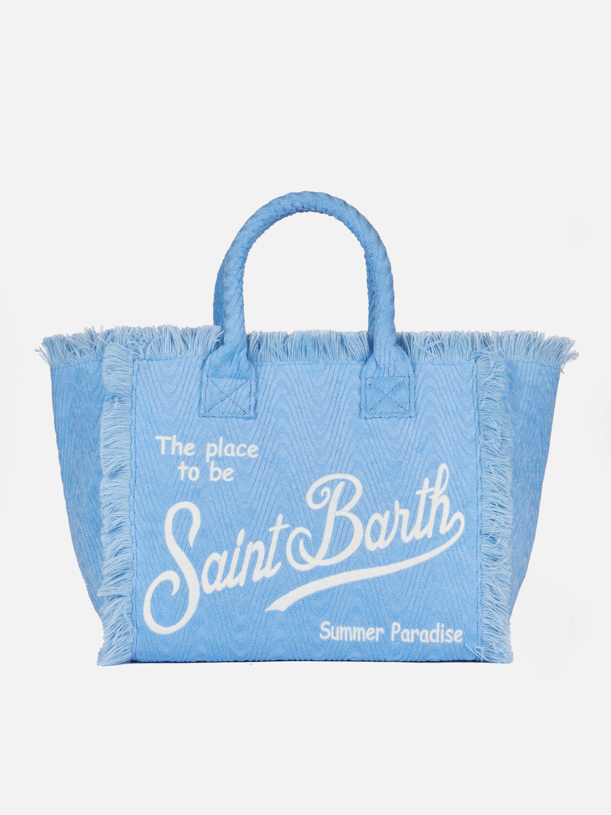Light Blue Terry Embossed Vanity Sponge Tote Bag Sky - Unisex