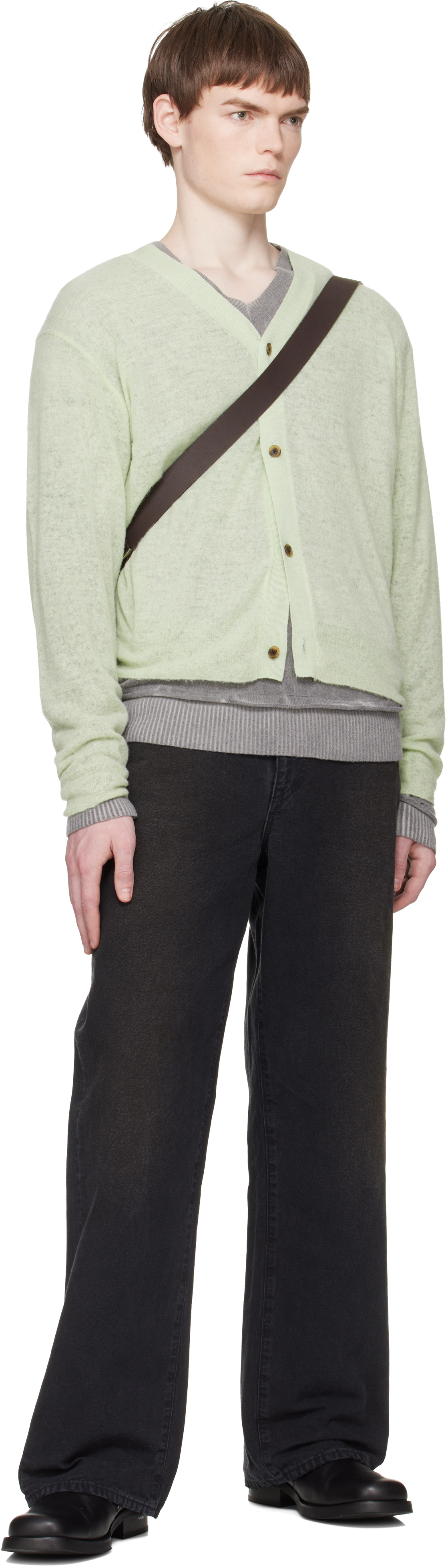 Green Knit V Neck Cardigan