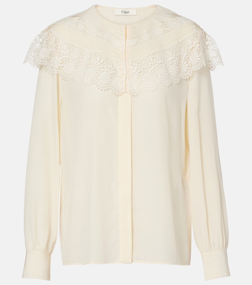 Chloé Lace-trimmed silk crêpe de chine blouse
