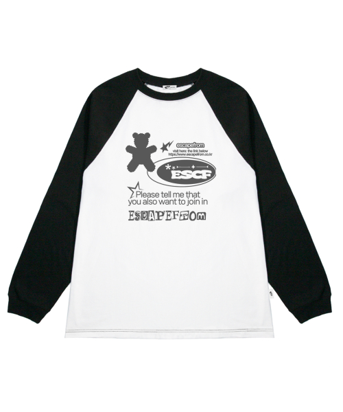 Bear Lettering Print Long Sleeve Black