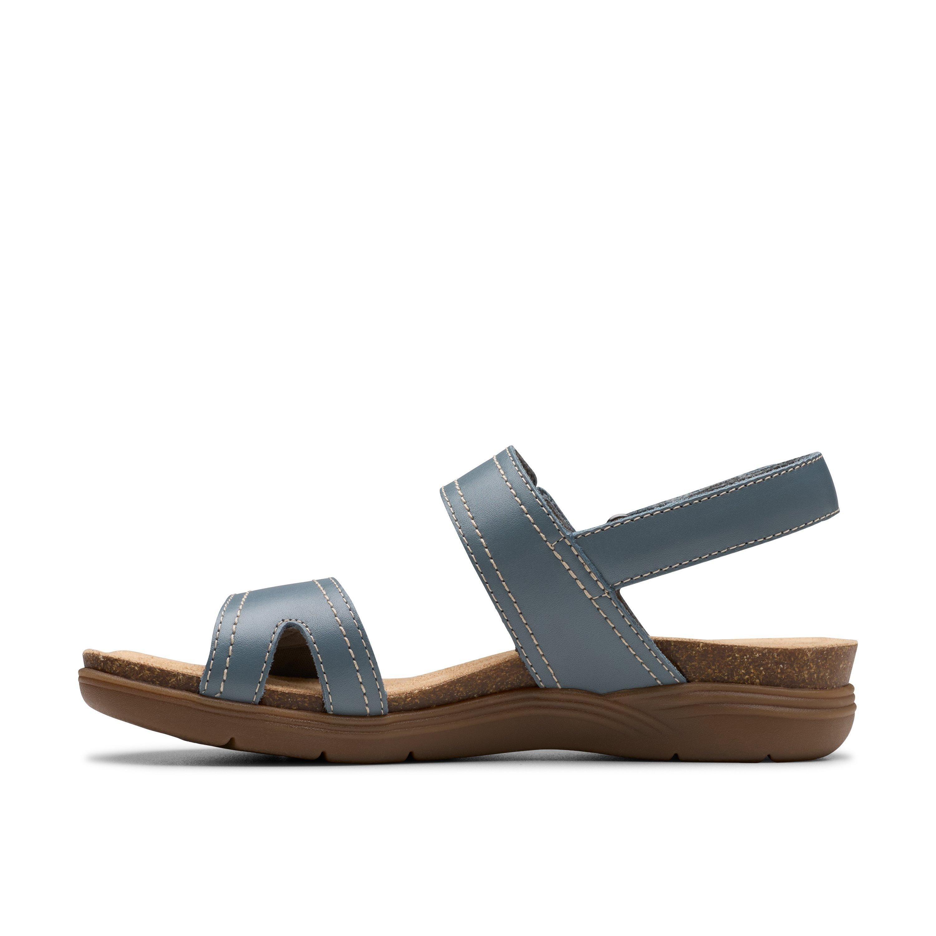 Clarks April Clover Blue Grey Combination Flat Sanda