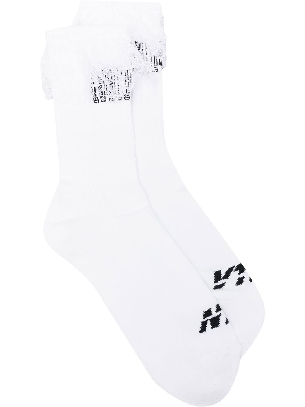 Lace-trim branded socks - White