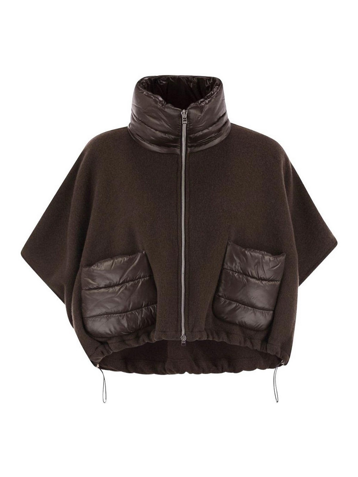 Resort Poncho In Wool And Cashemre With Ultralight Nylon Details