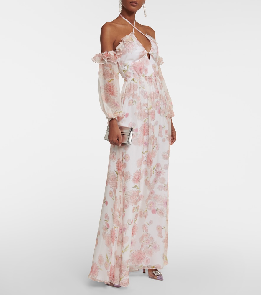 Off-the-shoulder floral silk gown