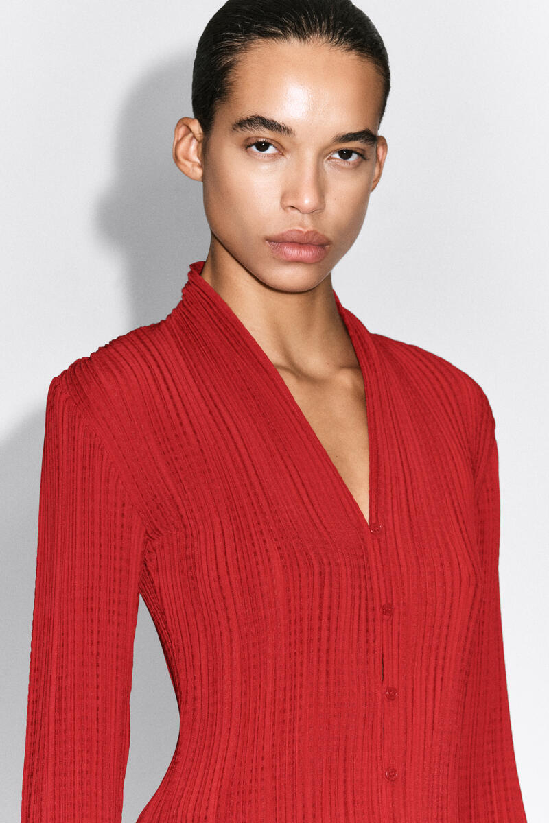 Pleated Jacquard Cardigan