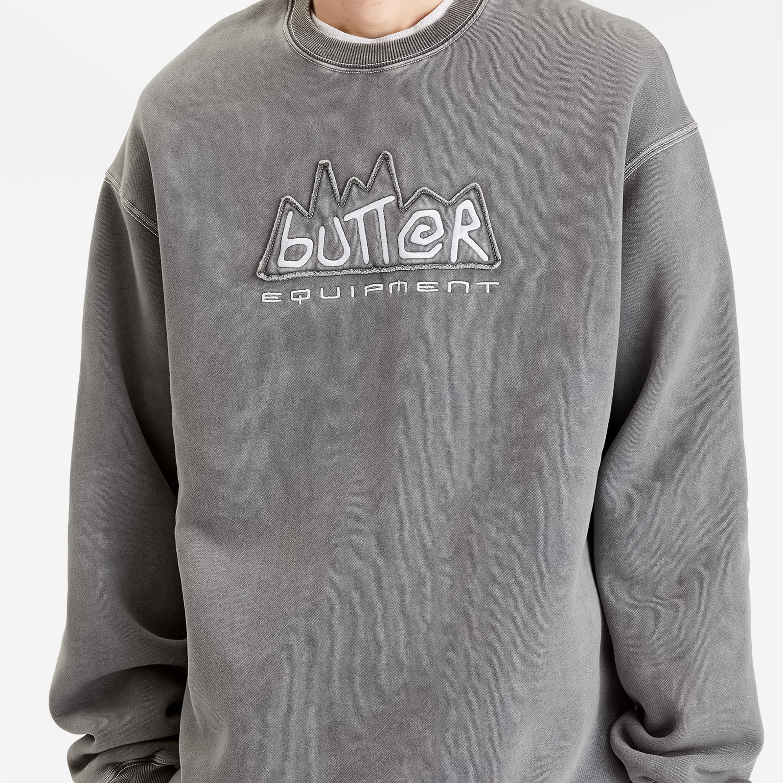 Butter Goods Men's Equipment Applique Crew Sweatshirt in Washed Black