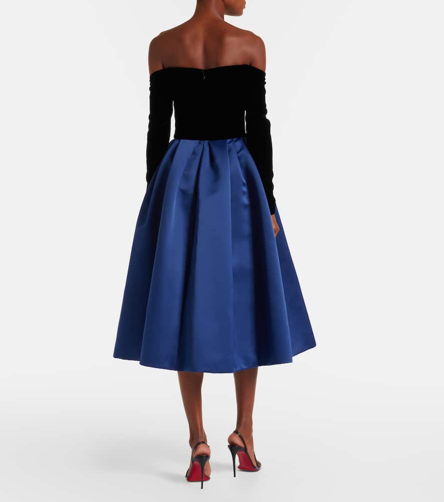 Off-shoulder crêpe and satin gown