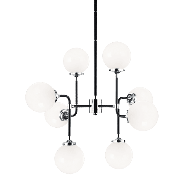 Black & Chrome Eight Light Pendant from the Particles Collection
