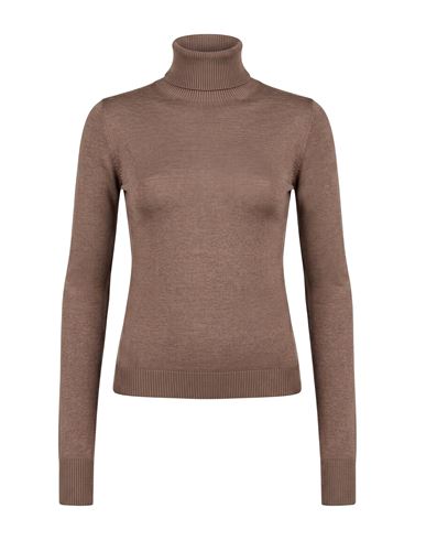 Woman Turtleneck Taupe Size 10 Merino Wool, Silk