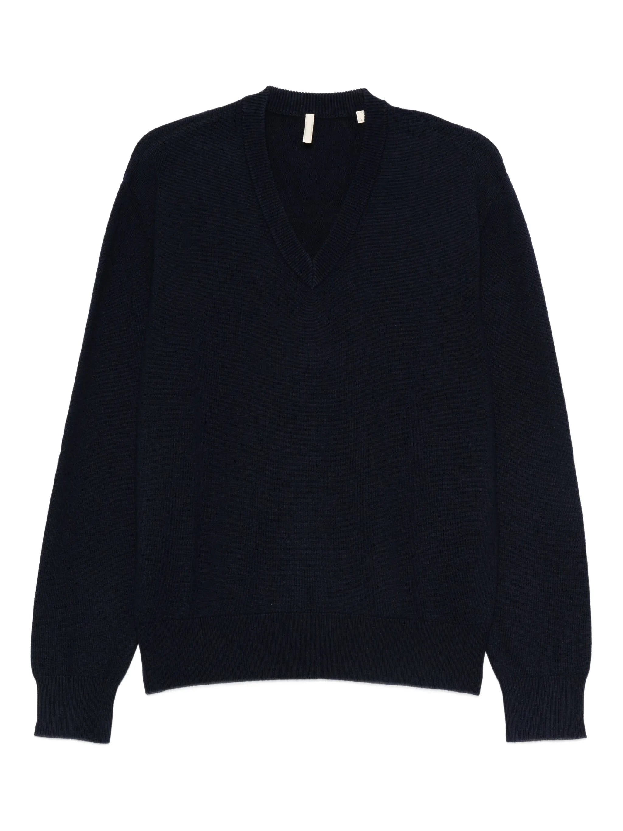 V-neck Knit Sweater with Fitted Bottom and Cuffs