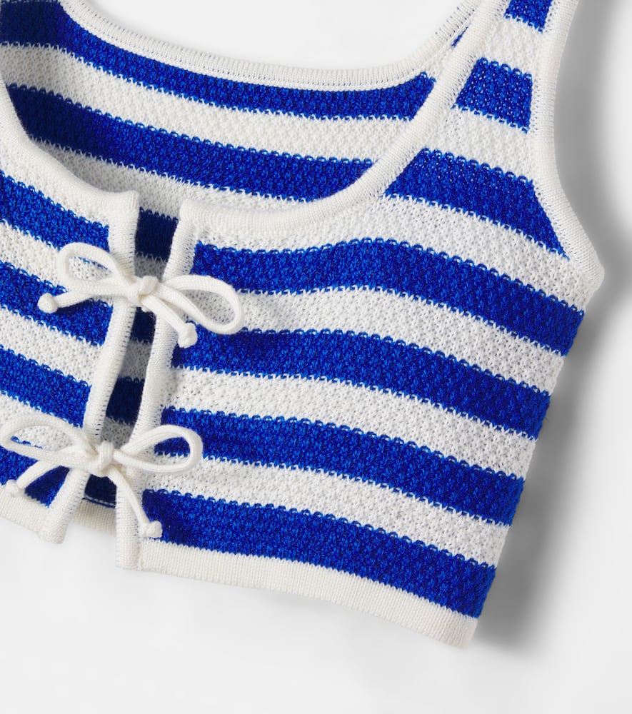 Crochet striped cotton-blend top and pants set