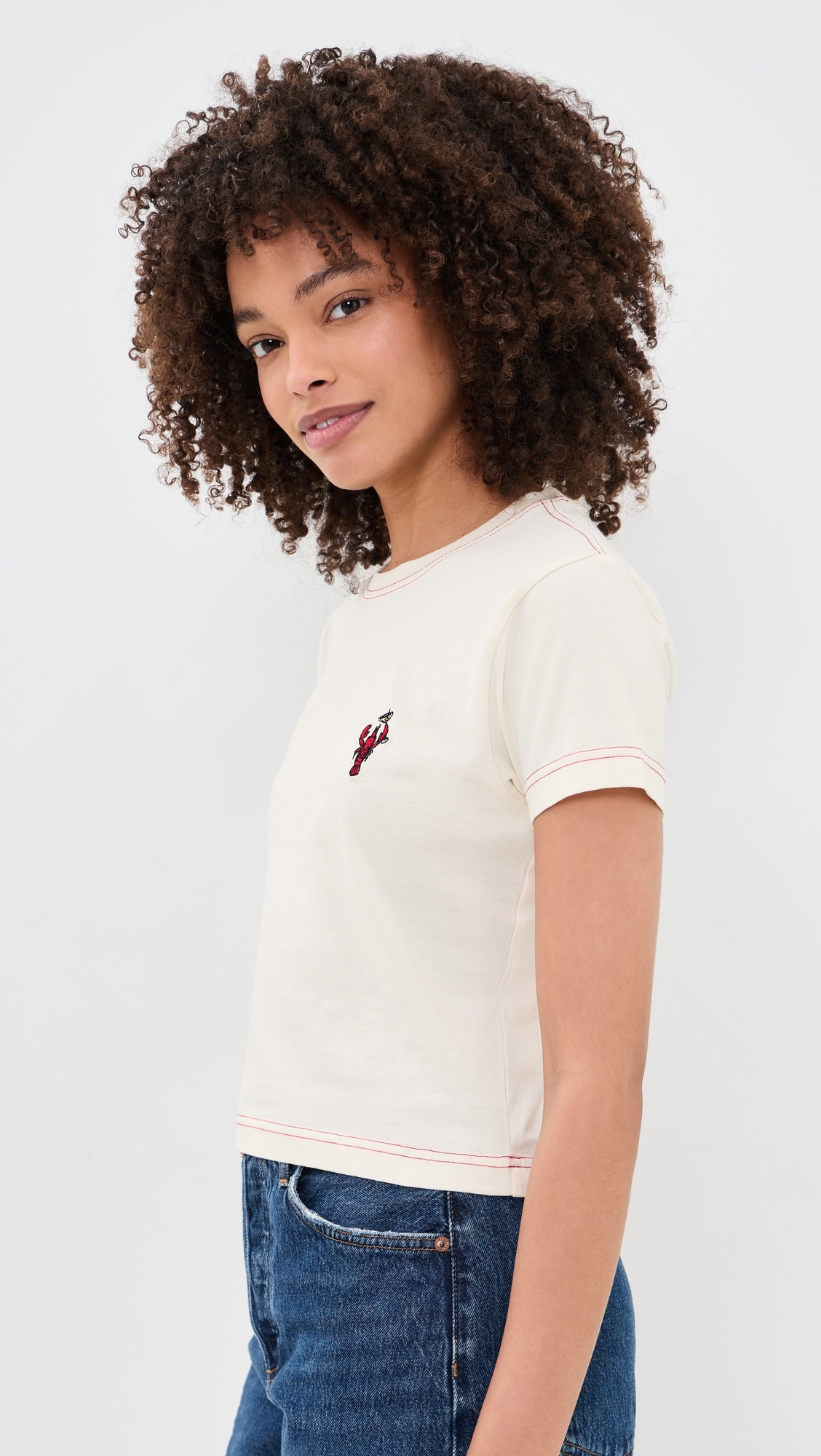 Lobster Embroidery Graphic Tee Cream