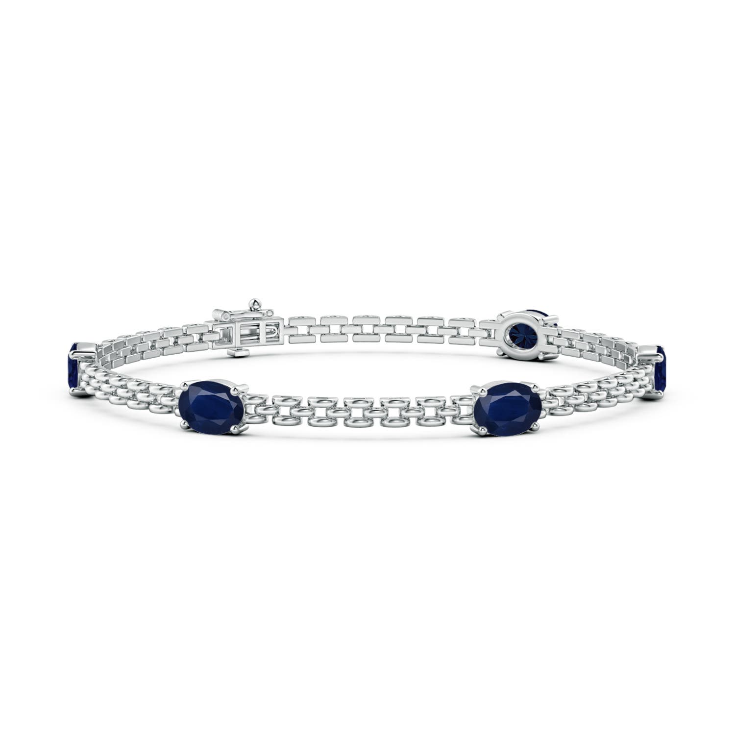 Angara 4.25 Carats Five Stone Oval Sapphire Station Link Bracelet in 14K White Gold